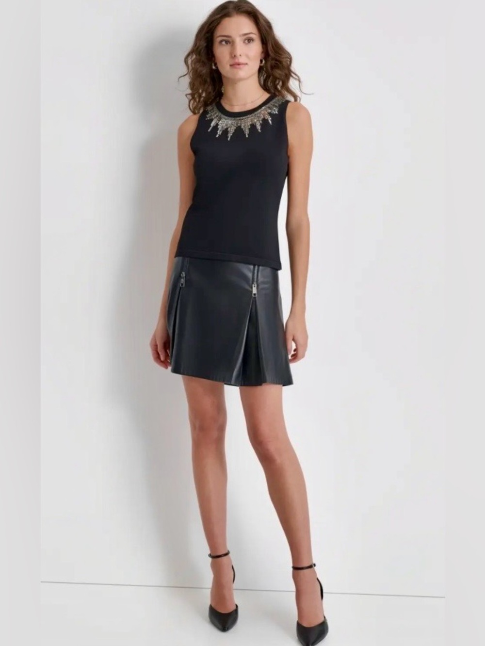 DKNY Embellished Neckline Top